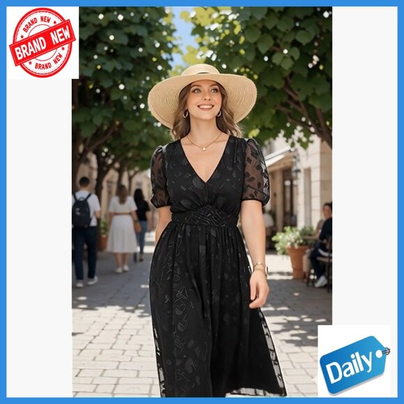 Plus Size Maxi Dress Floral Chiffon V-Neck A-Line Wedding Guest - Picture 7 of 7